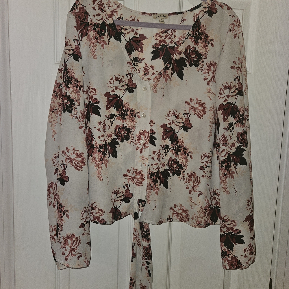 Floral Tie-Front Blouse - Cream and Pink